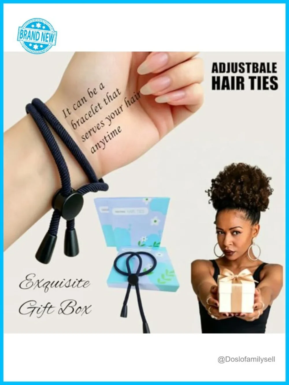 Adjustable Hair Ties for Thick Natural Kinky Hair 6 Pack